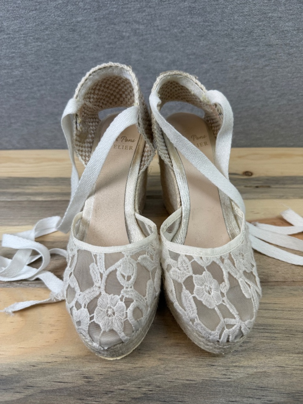 Toni Pons Atelier Lace Wedge Espadrille Size EU 35 Long Ankle Tie Wedding Bride